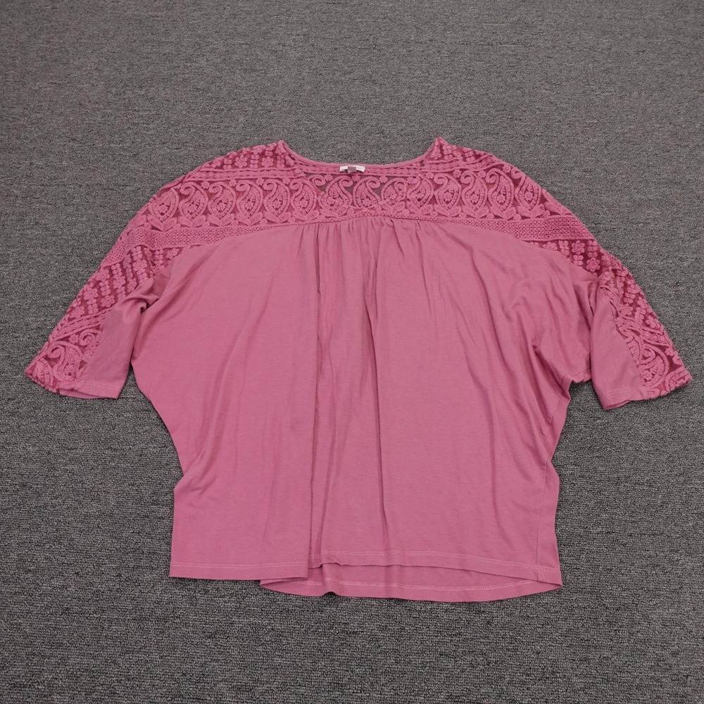 Garnet Hill Blouse‎ Womens Medium Pink Embroidered Lace Dolman Sleeve Top